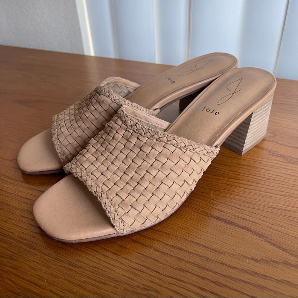 Joie Woven Tan Leather Block Heel Sandals Size 9